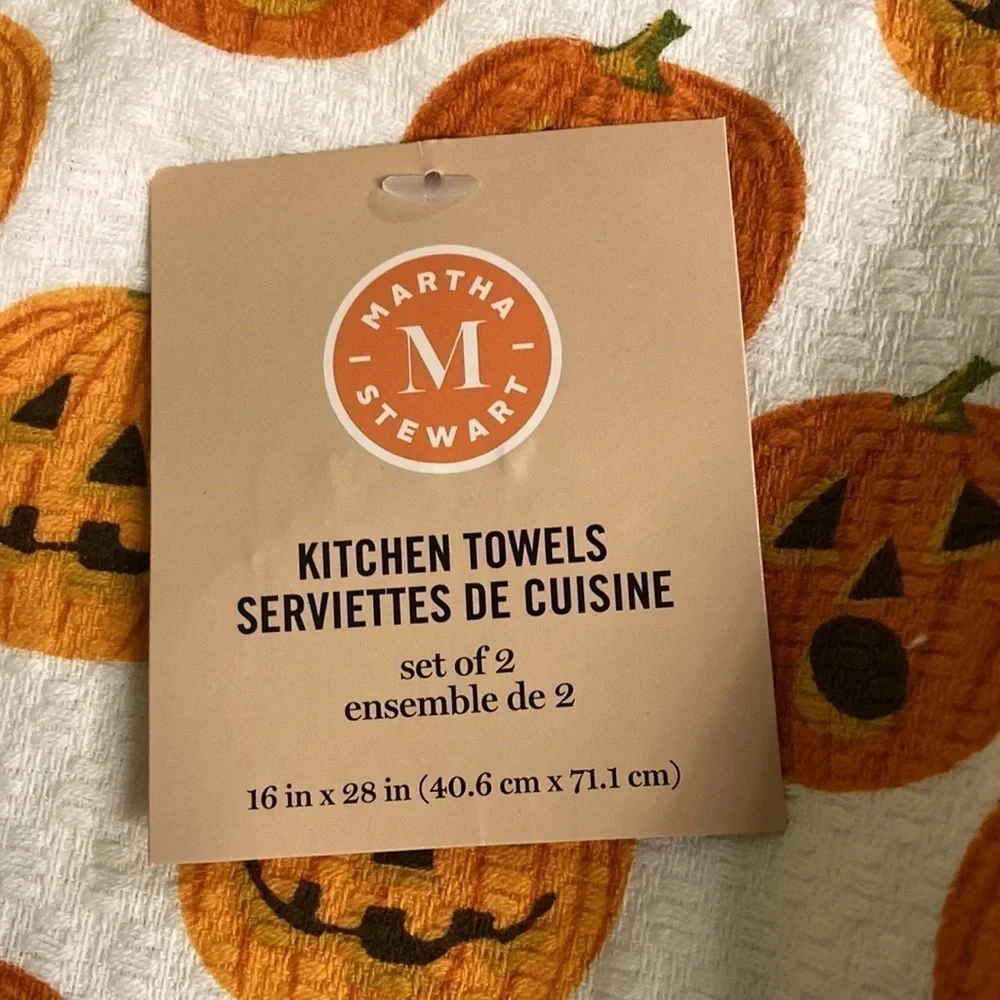 NEW! MARTHA STEWART 2 Pack HALLOWEEN JACK-O-LANTERN KITCHEN TOWELS & Mini Mitts
